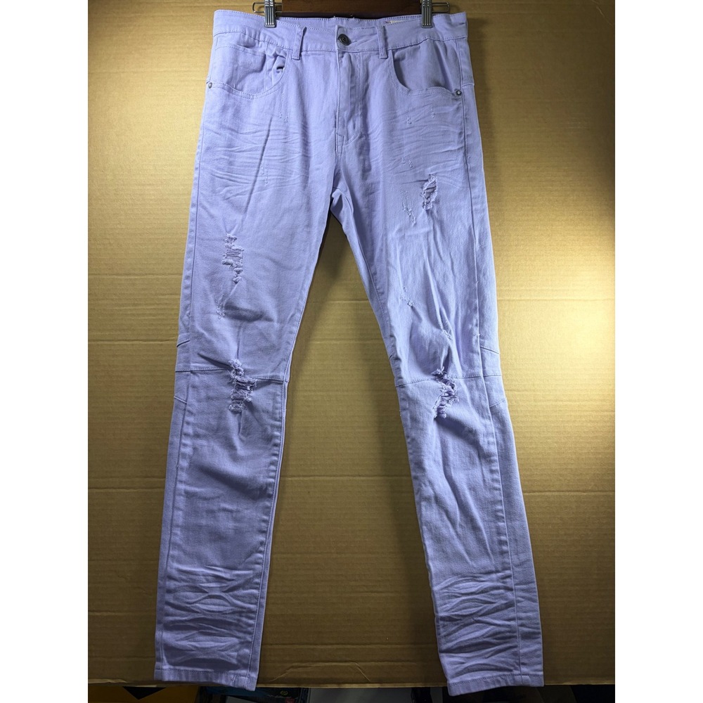 Smoke Rise Distressed Moto Jeans Mens 34 Purple Lavender‎ Slim Fit Ripped Denim